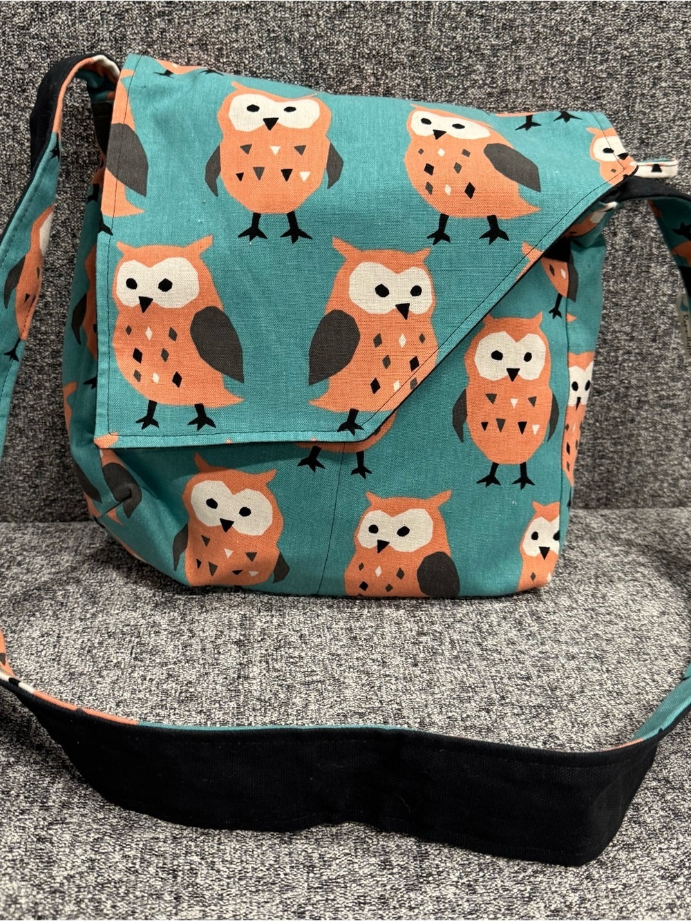 Rag-a-Muffin Handmade Owl Crossbody Messenger Bag – Teal & Orange Boho Vegan